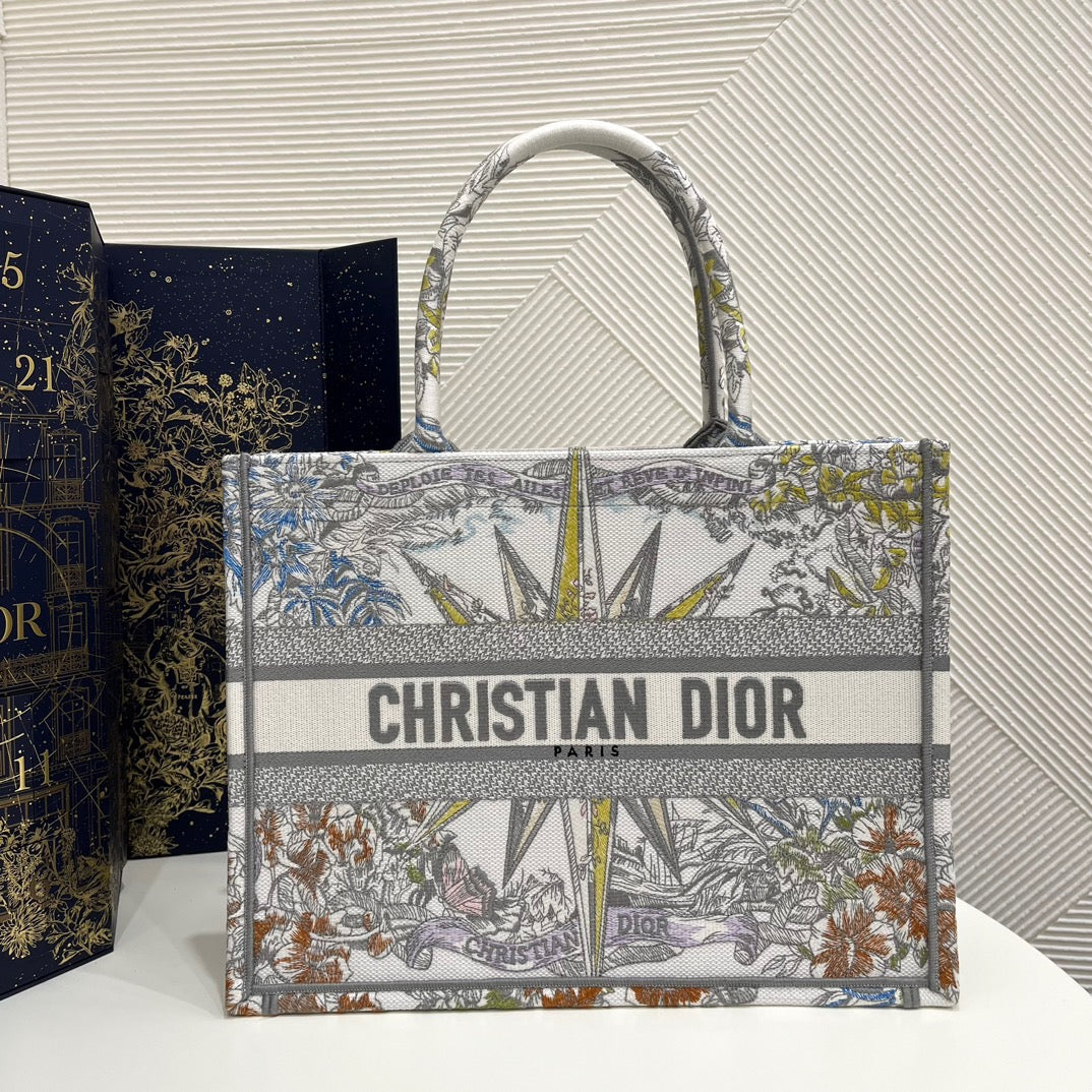 Dior Beige Infinite Dreams Embroidery Series Medium Tote Bag