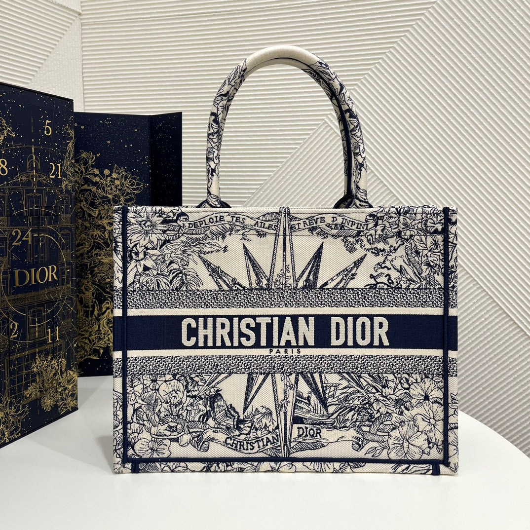 Dior Dark Blue Infinite Dreams Embroidery Series Medium Tote Bag