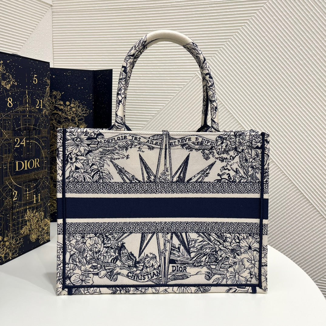 Dior Dark Blue Infinite Dreams Embroidery Series Medium Tote Bag