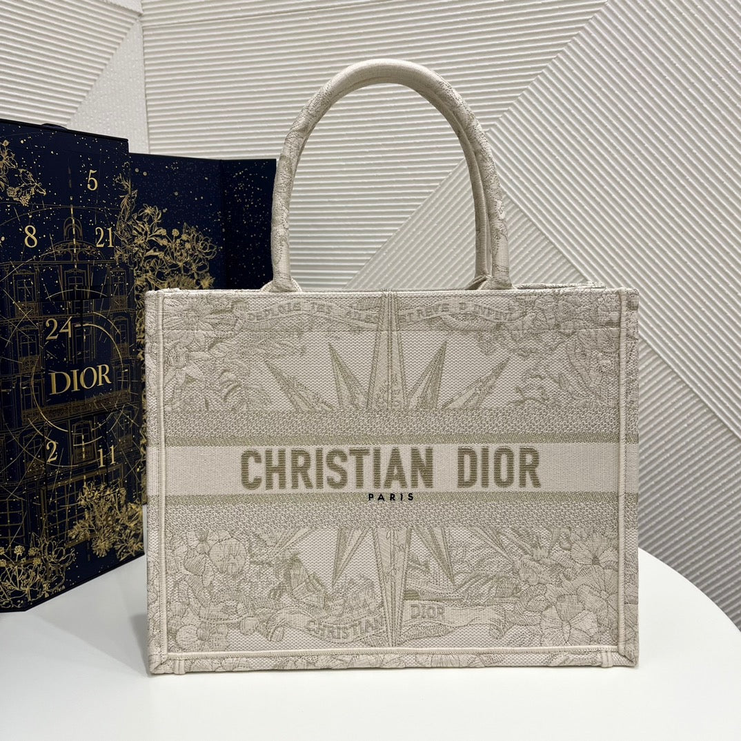 Dior Gray Infinite Dreams Embroidery Series Medium Tote Bag