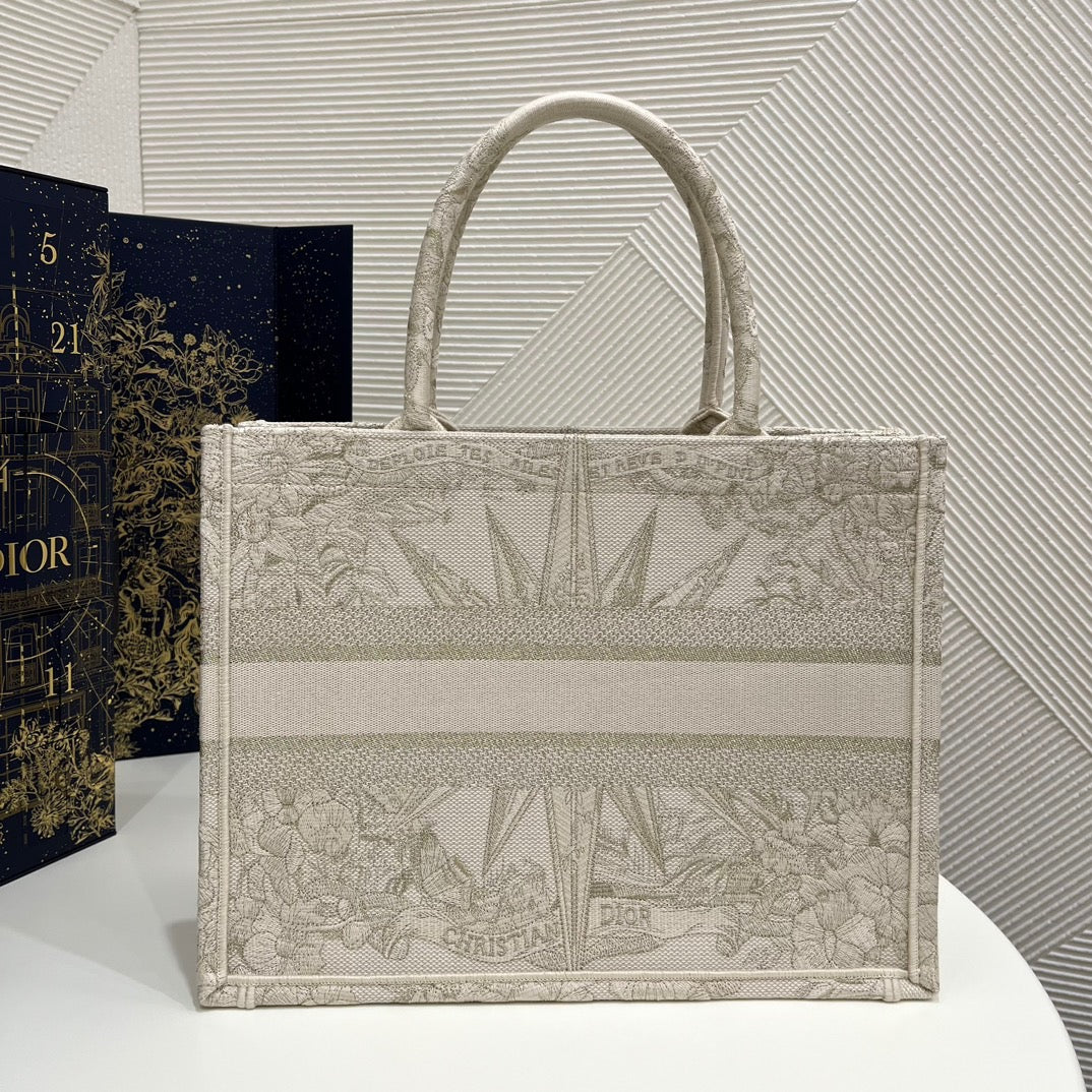 Dior Gray Infinite Dreams Embroidery Series Medium Tote Bag