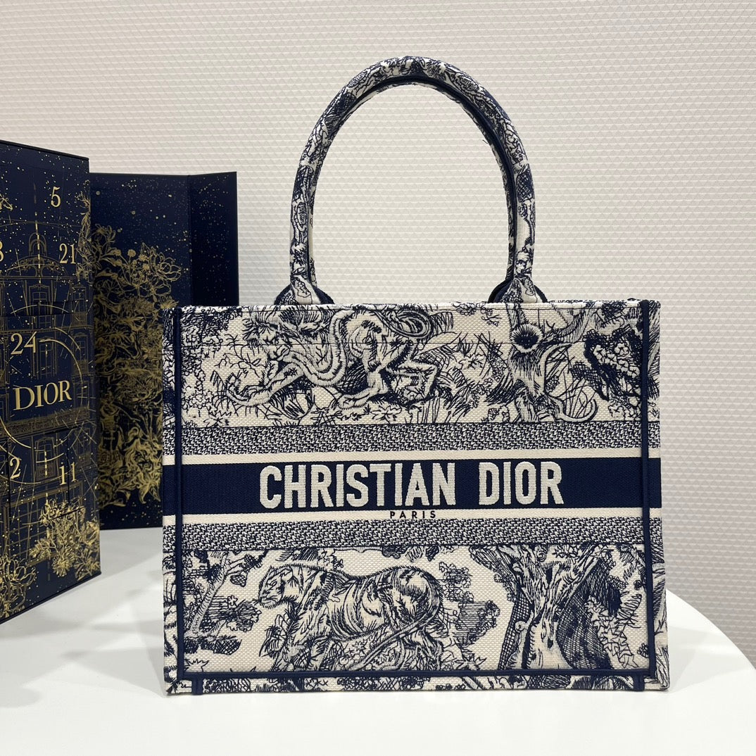 Dior Blue Zoo Embroidery Series Medium Tote Bag