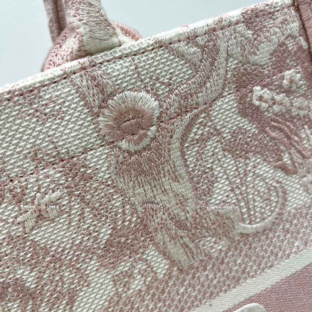 Dior Pink Zoo Embroidery Series Medium Tote Bag