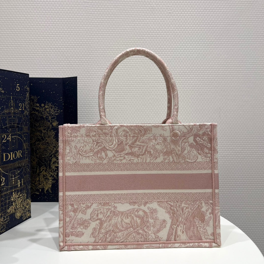 Dior Pink Zoo Embroidery Series Medium Tote Bag