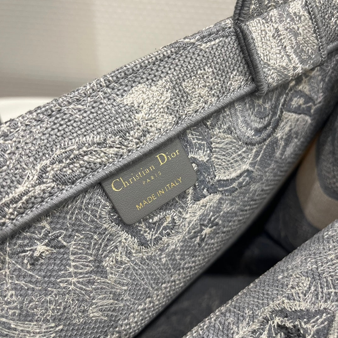 Dior Gray Zoo Embroidery Series Medium Tote Bag