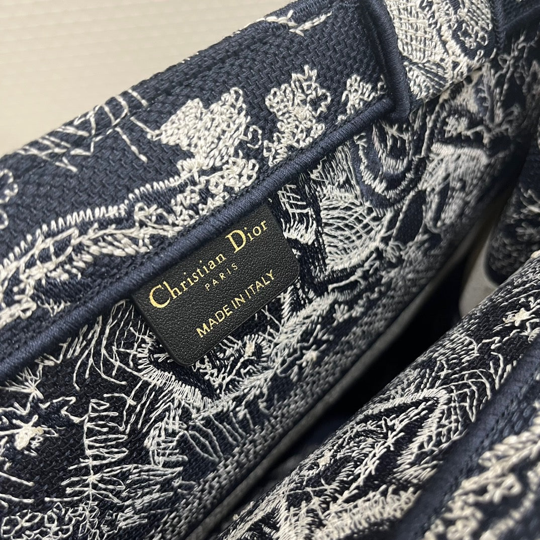 Dior Dark Blue Zoo Embroidery Series Medium Tote Bag