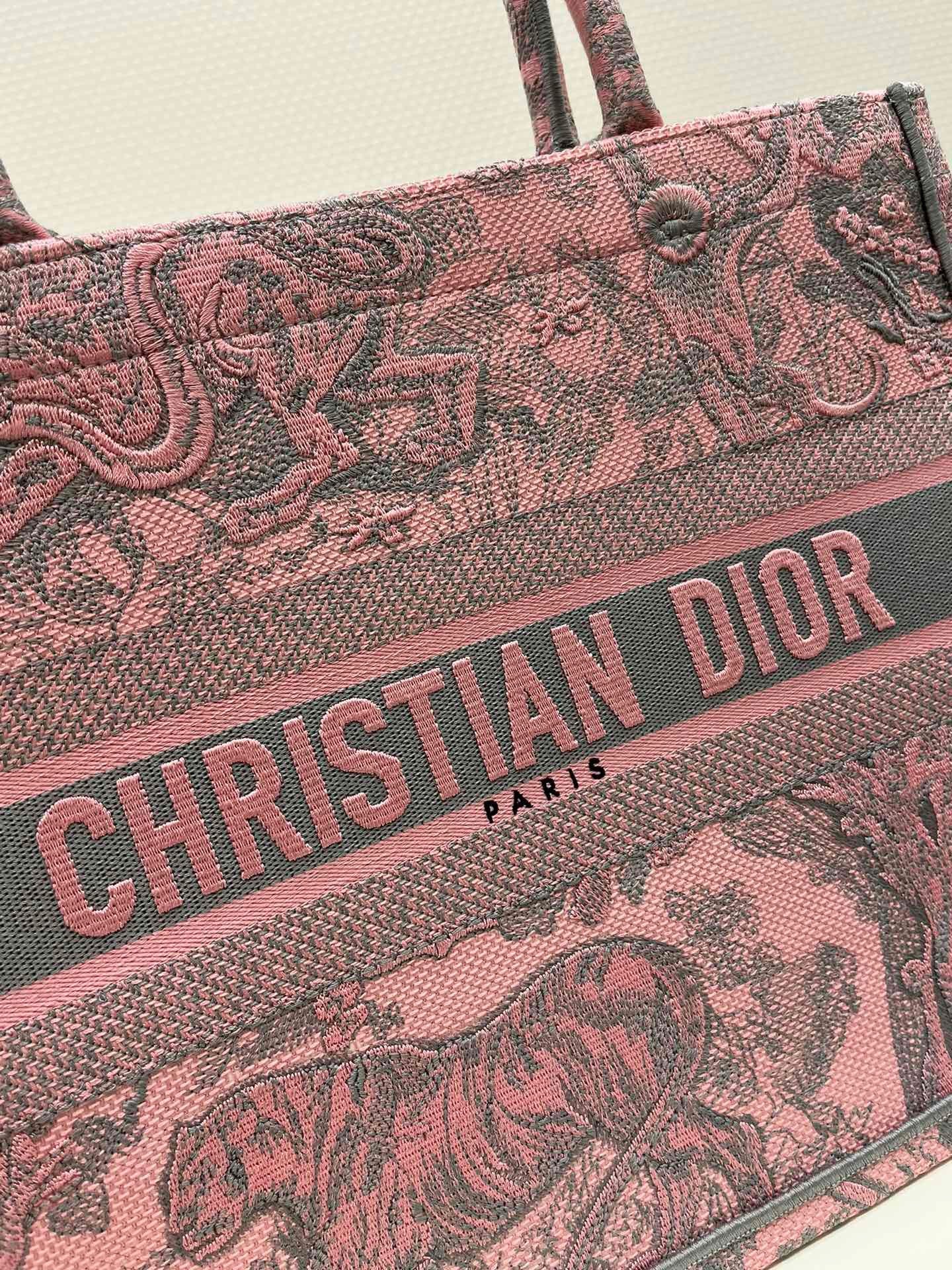 Dior Rose Red Zoo Embroidered Medium Tote Bag