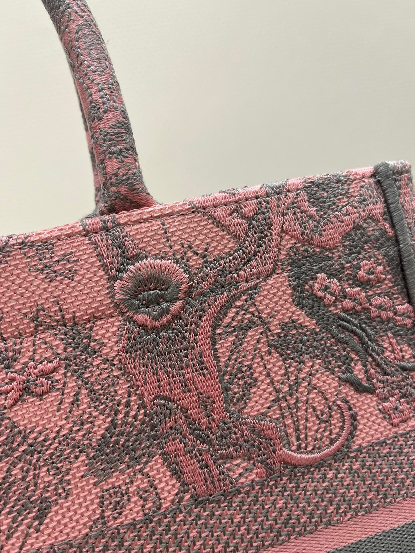 Dior Rose Red Zoo Embroidered Medium Tote Bag