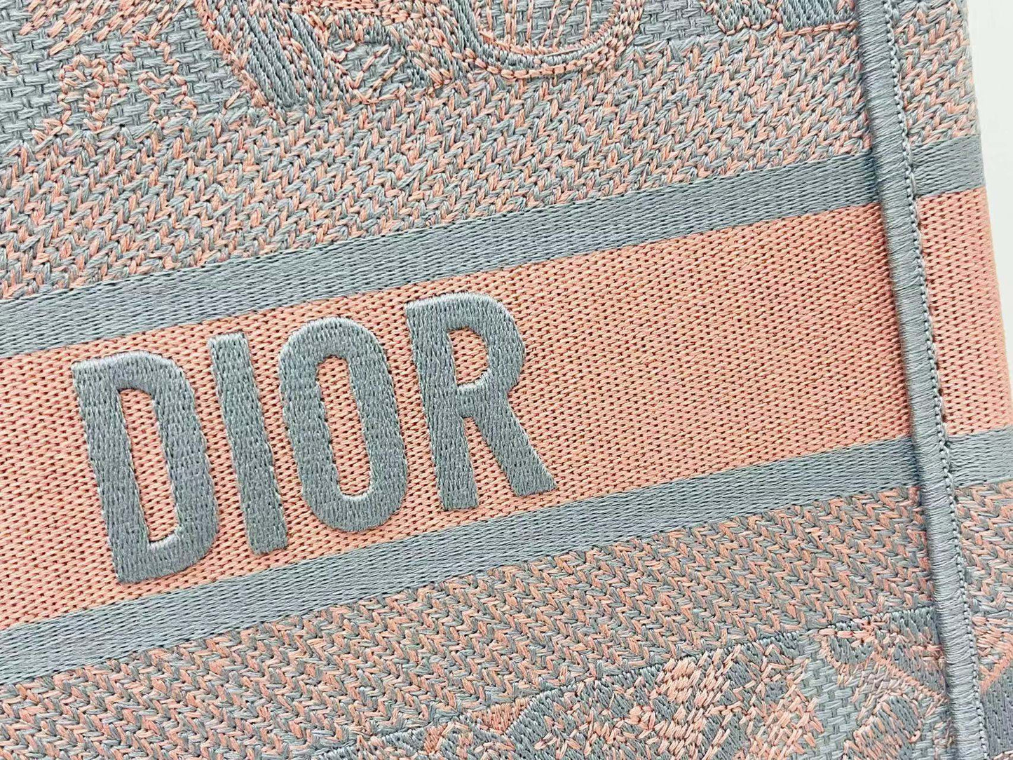 Dior Pink And Gray Tiger Embroidery Series Medium Tote Bag