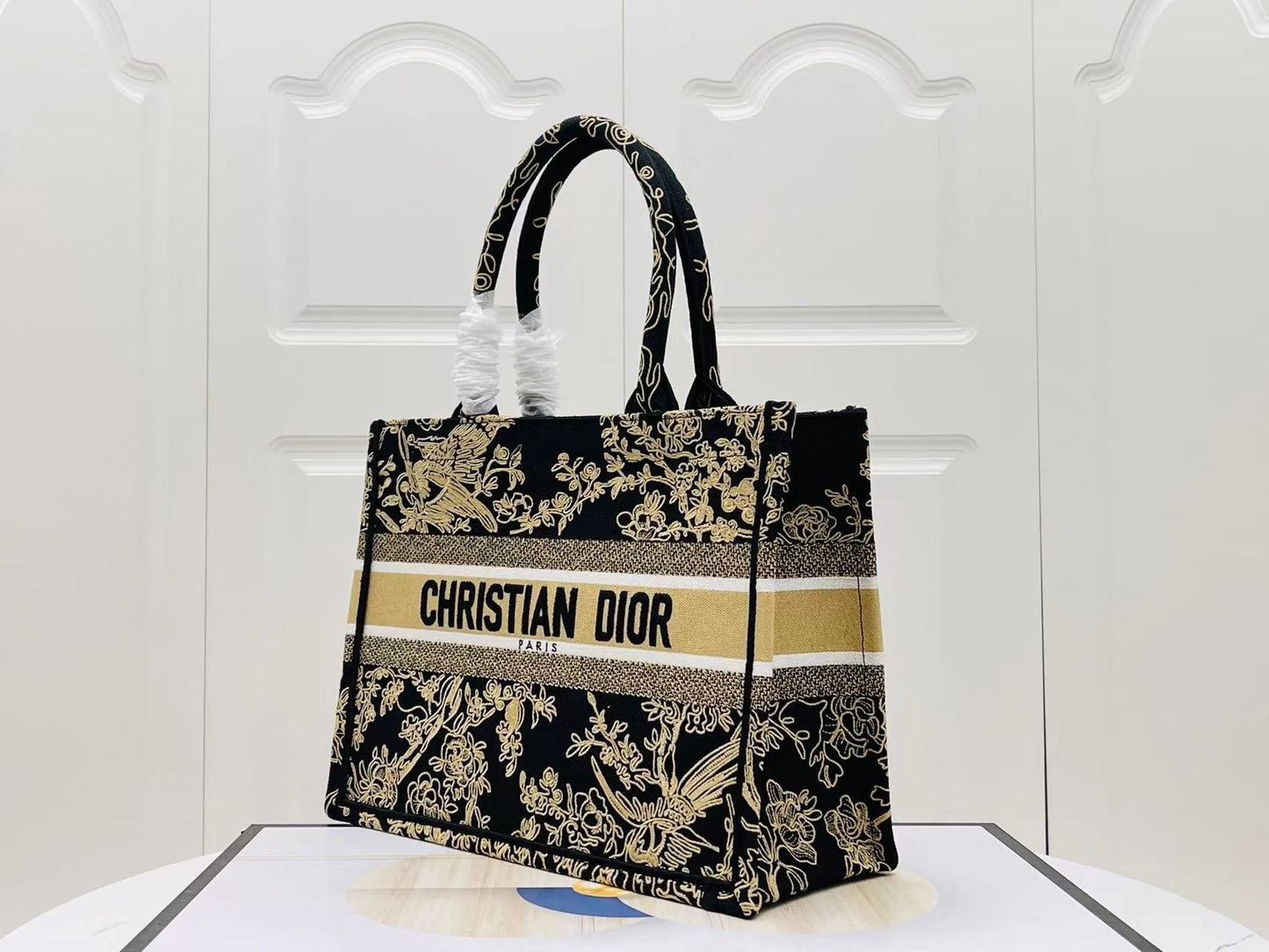 Dior Magpie Flower Embroidery Series Medium Tote Bag