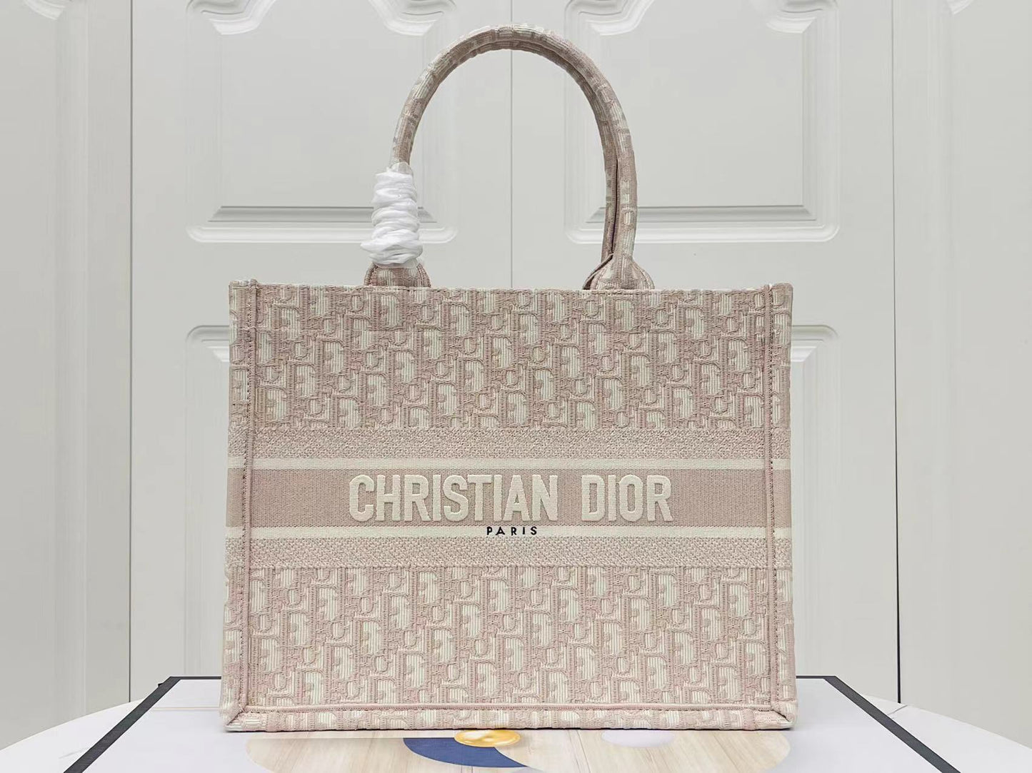 Dior Pink Old Flower Embroidery Series Medium Tote Bag