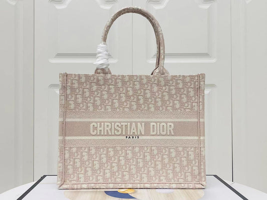 Dior Pink Old Flower Embroidery Series Medium Tote Bag