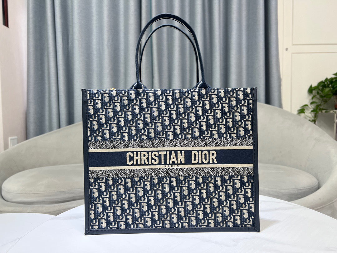 Dior Large Book Tote Bag In Dark Blue Canvas