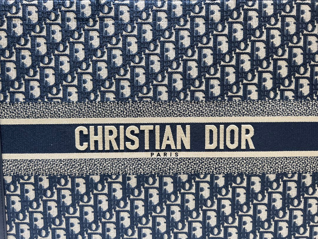 Dior Large Book Tote Bag In Dark Blue Canvas