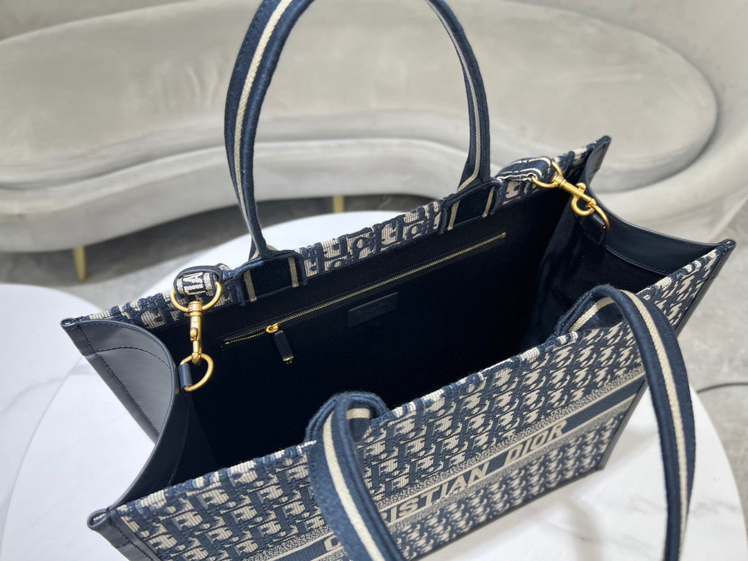 Dior Large Book Tote Bag In Dark Blue Canvas