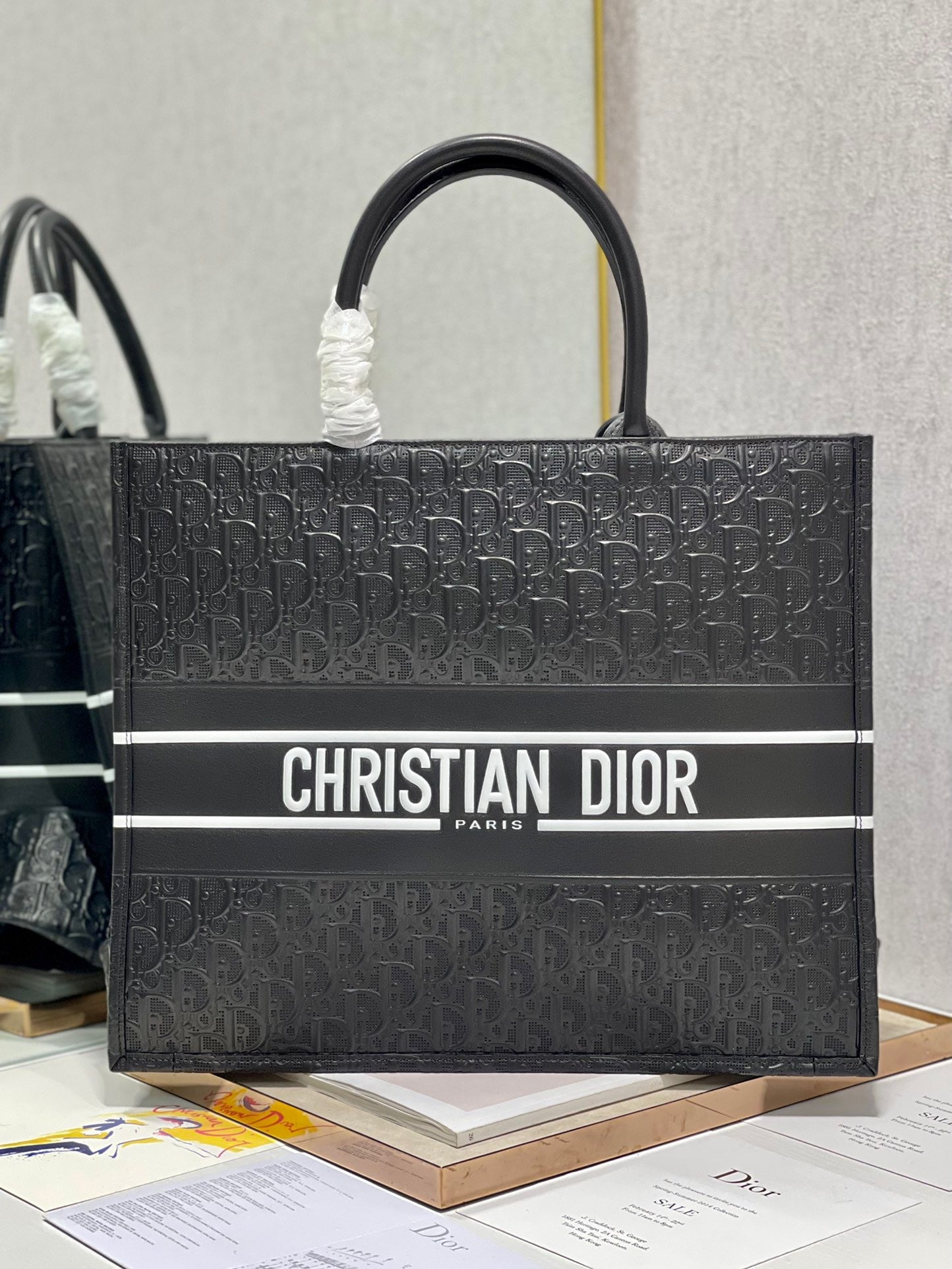 Dior Large Book Tote Bag In Black Canvas