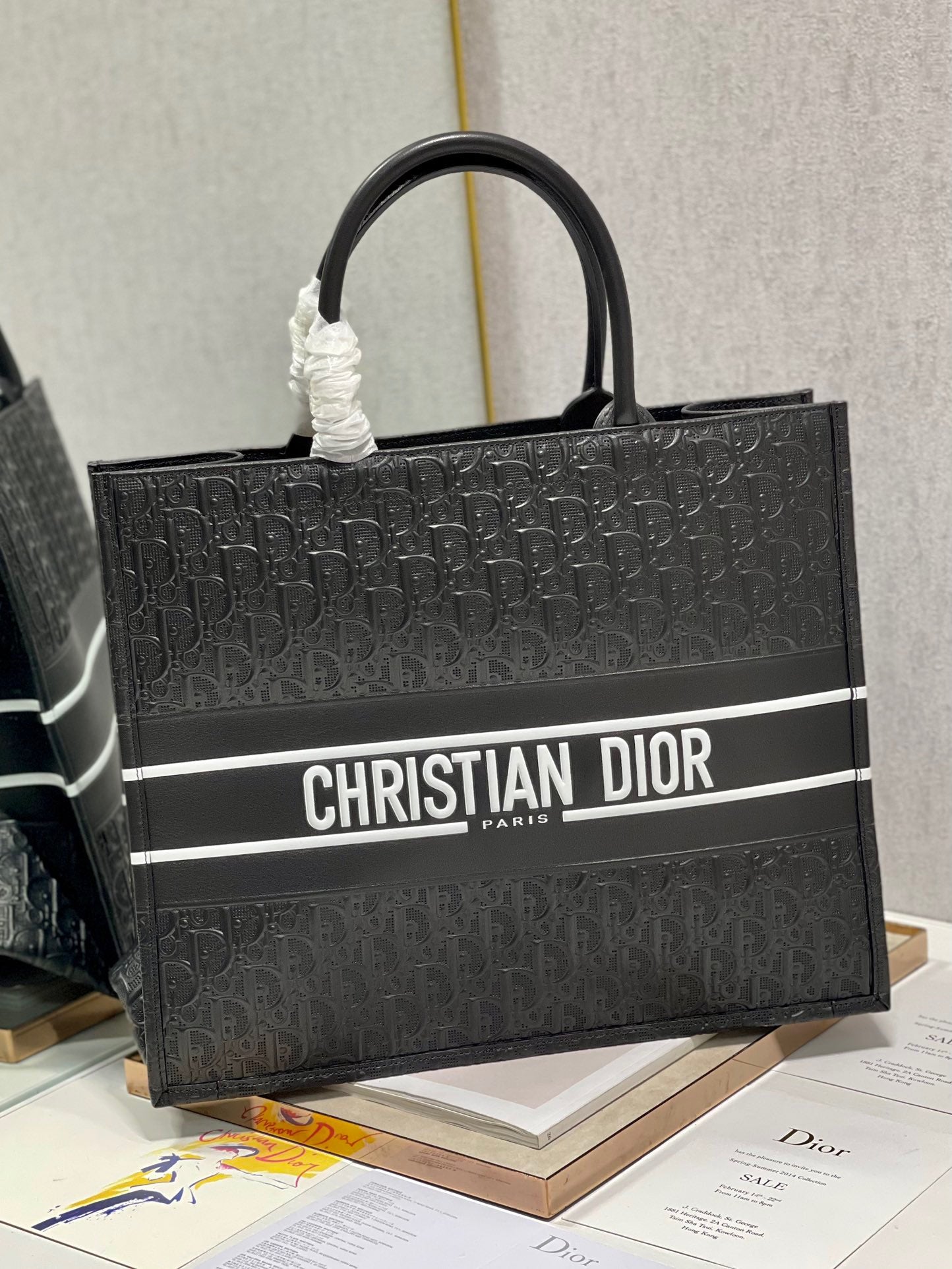 Dior Large Book Tote Bag In Black Canvas