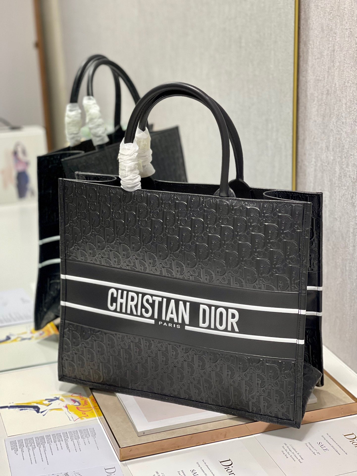 Dior Large Book Tote Bag In Black Canvas