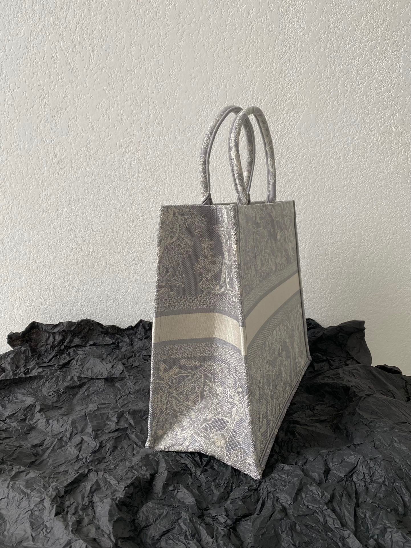 Dior Large Book Tote Bag In Gray Toile de Jouy Reverse Embroidery