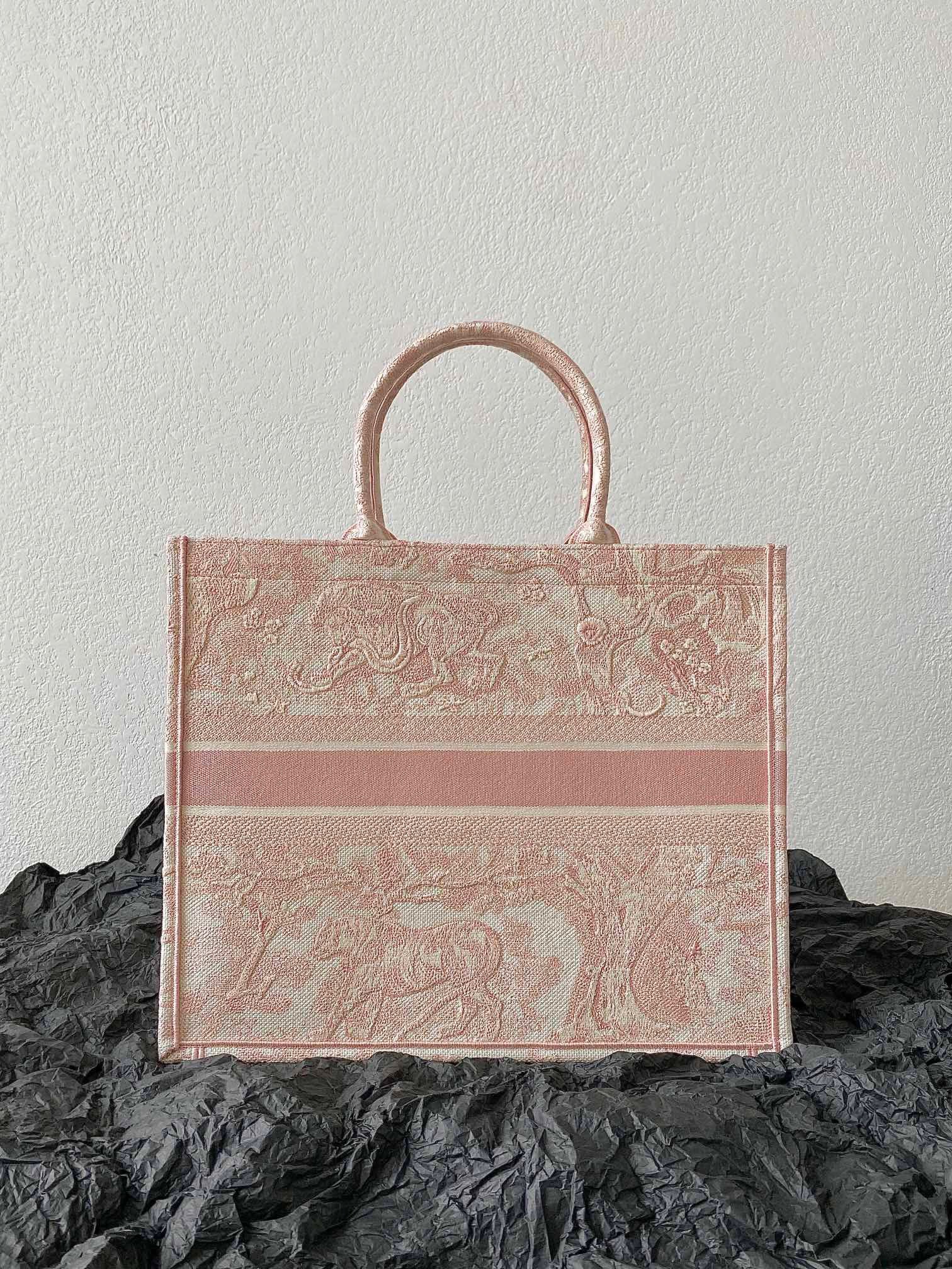 Pink book tote bags Pink Toile de Jouy cheapest Embroidery