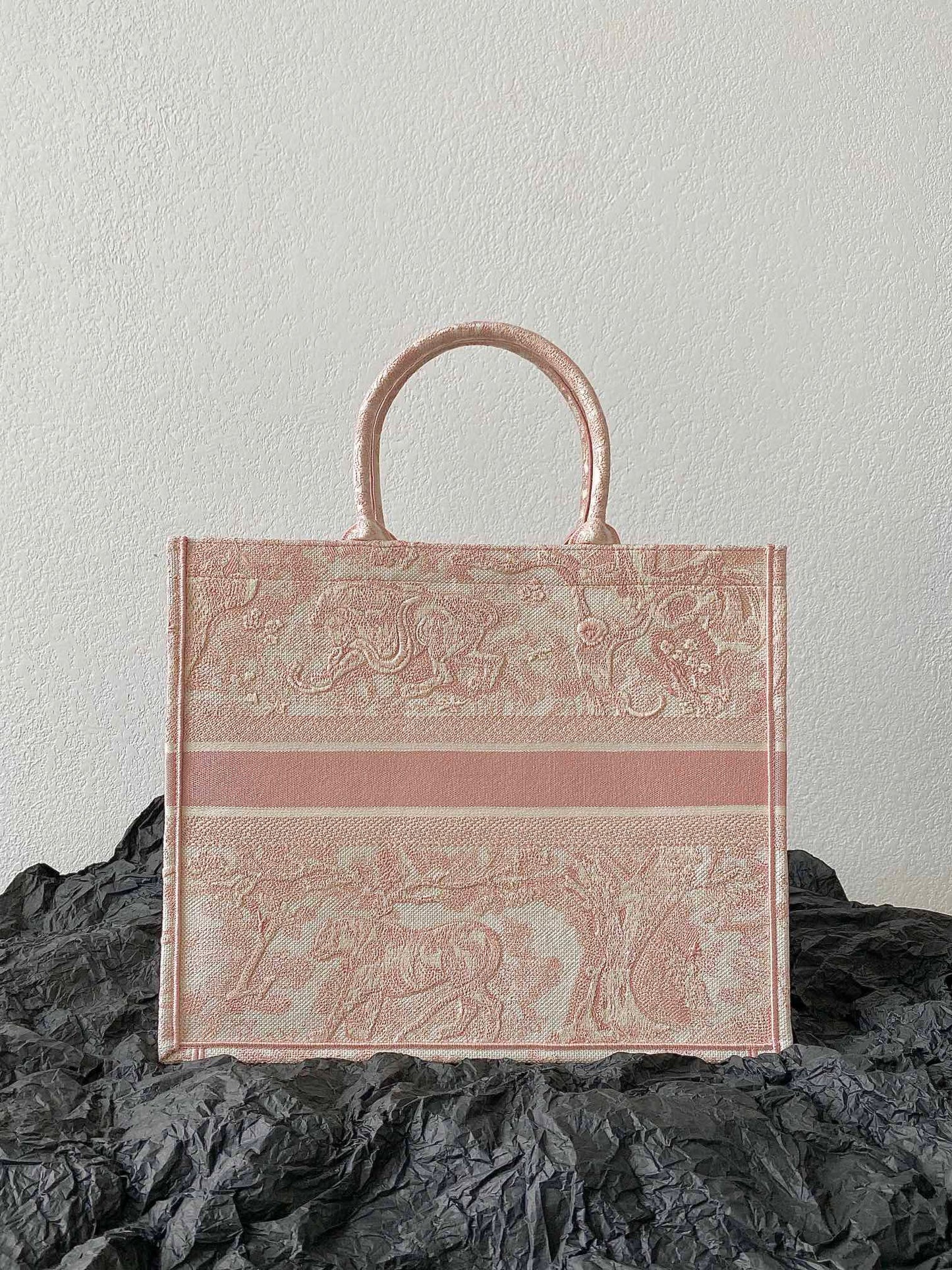 Dior Large Book Tote Bag In Pink Toile de Jouy Reverse Embroidery