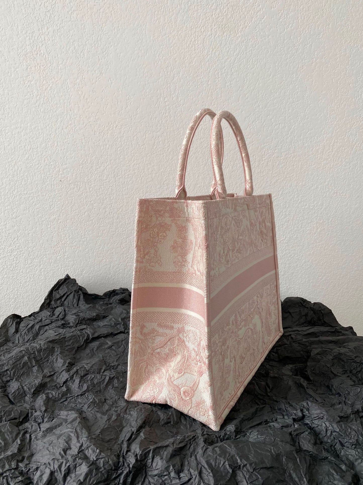 Dior Large Book Tote Bag In Pink Toile de Jouy Reverse Embroidery