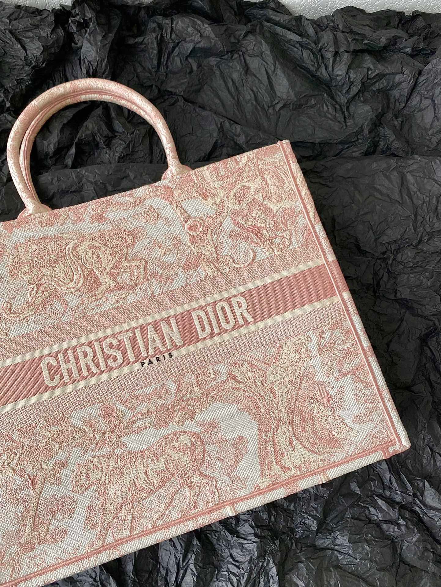 Dior Large Book Tote Bag In Pink Toile de Jouy Reverse Embroidery