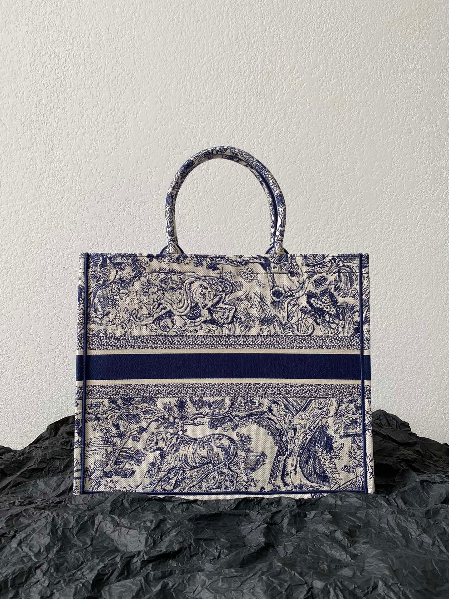 Dior Large Book Tote Bag In Blue Toile de Jouy Reverse Embroidery