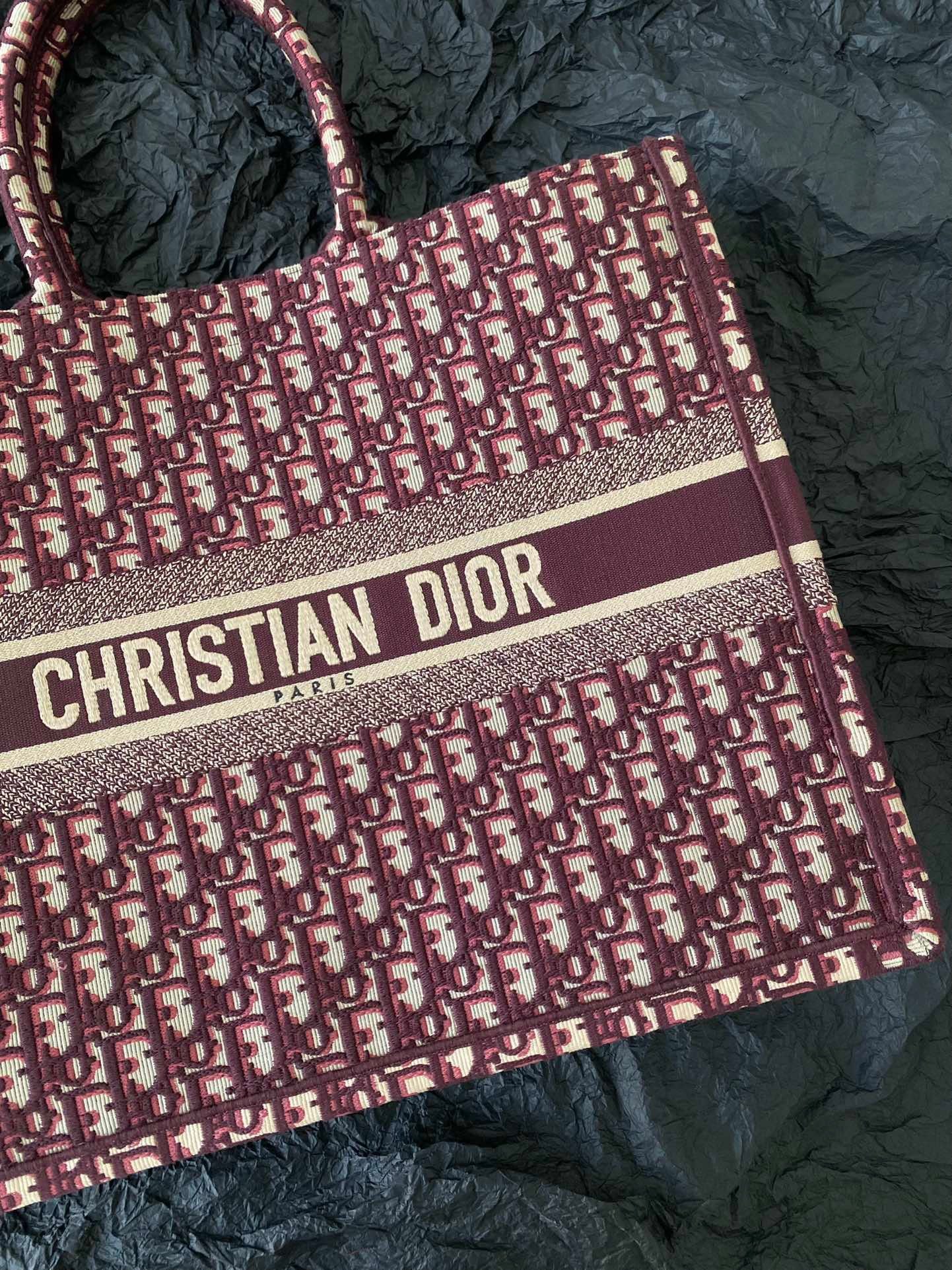 Dior Large Book Tote Bag In Red Toile de Jouy Reverse Embroidery