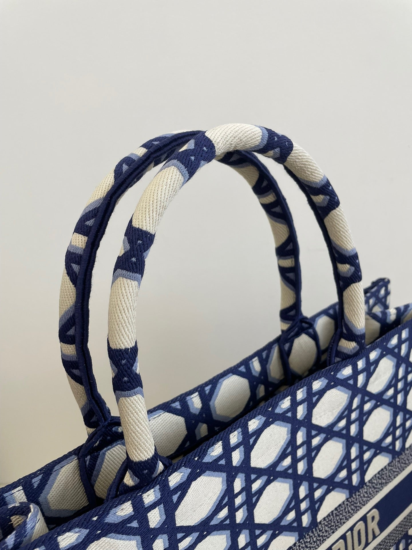 Dior Large Diamond Pattern Book Tote Bag In White And Blue