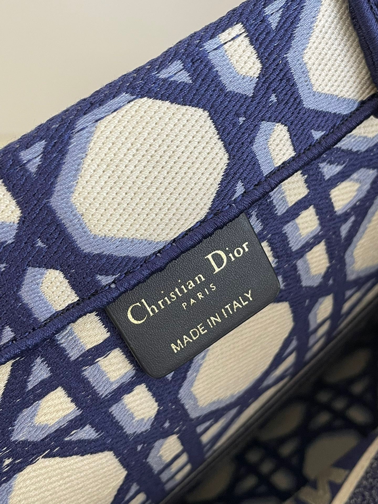 Dior Large Diamond Pattern Book Tote Bag In White And Blue