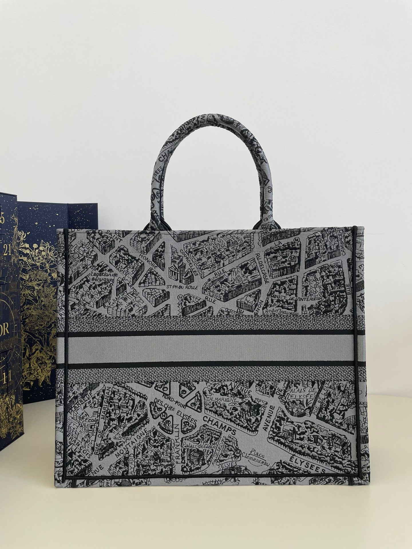 Dior Large Paris Map Pattern Tote Bag In Toile de Jouy Reverse Embroidery