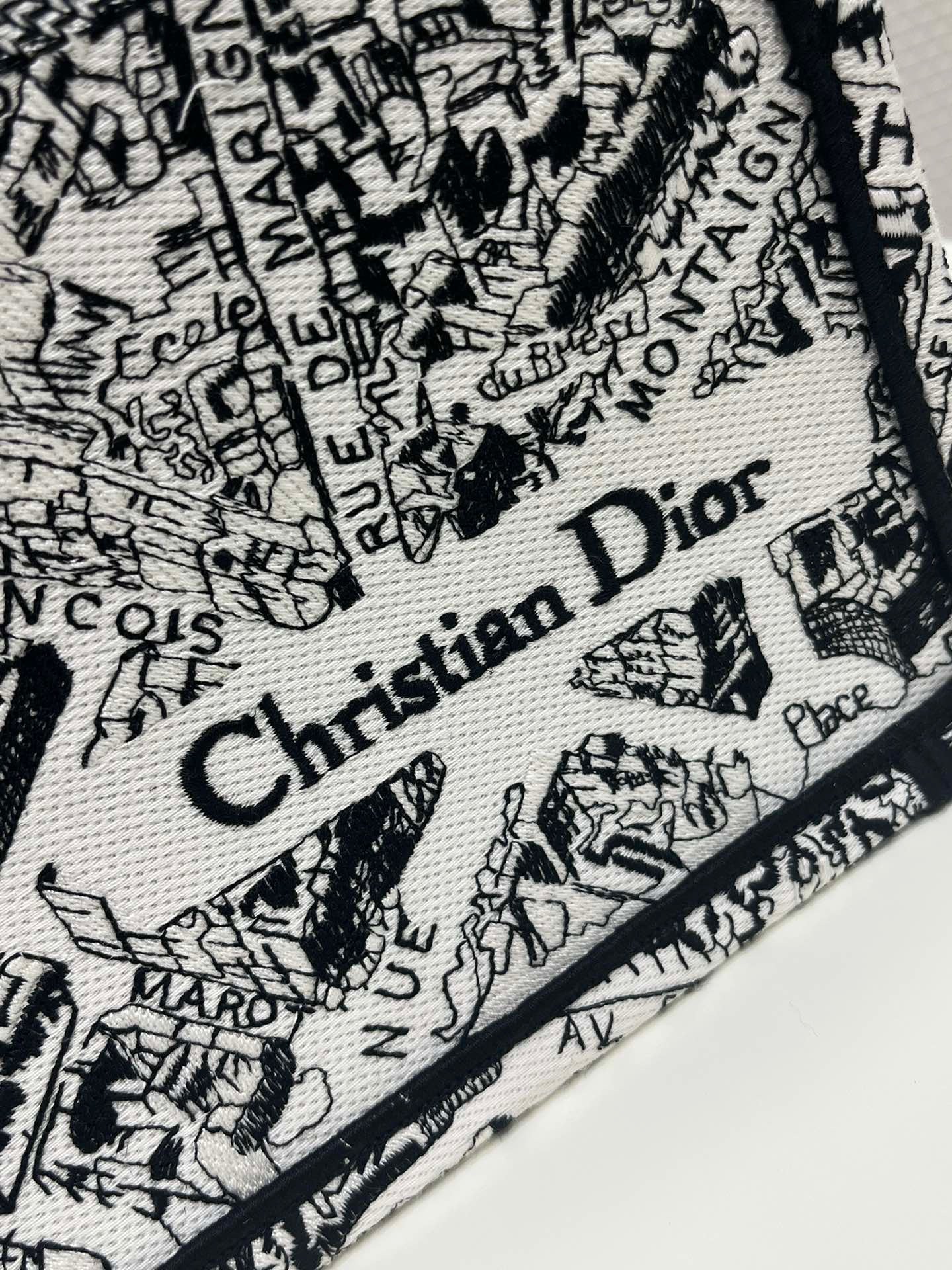 Dior Large Paris Map Pattern Tote Bag In Black And White With Toile de Jouy Reverse Embroidery