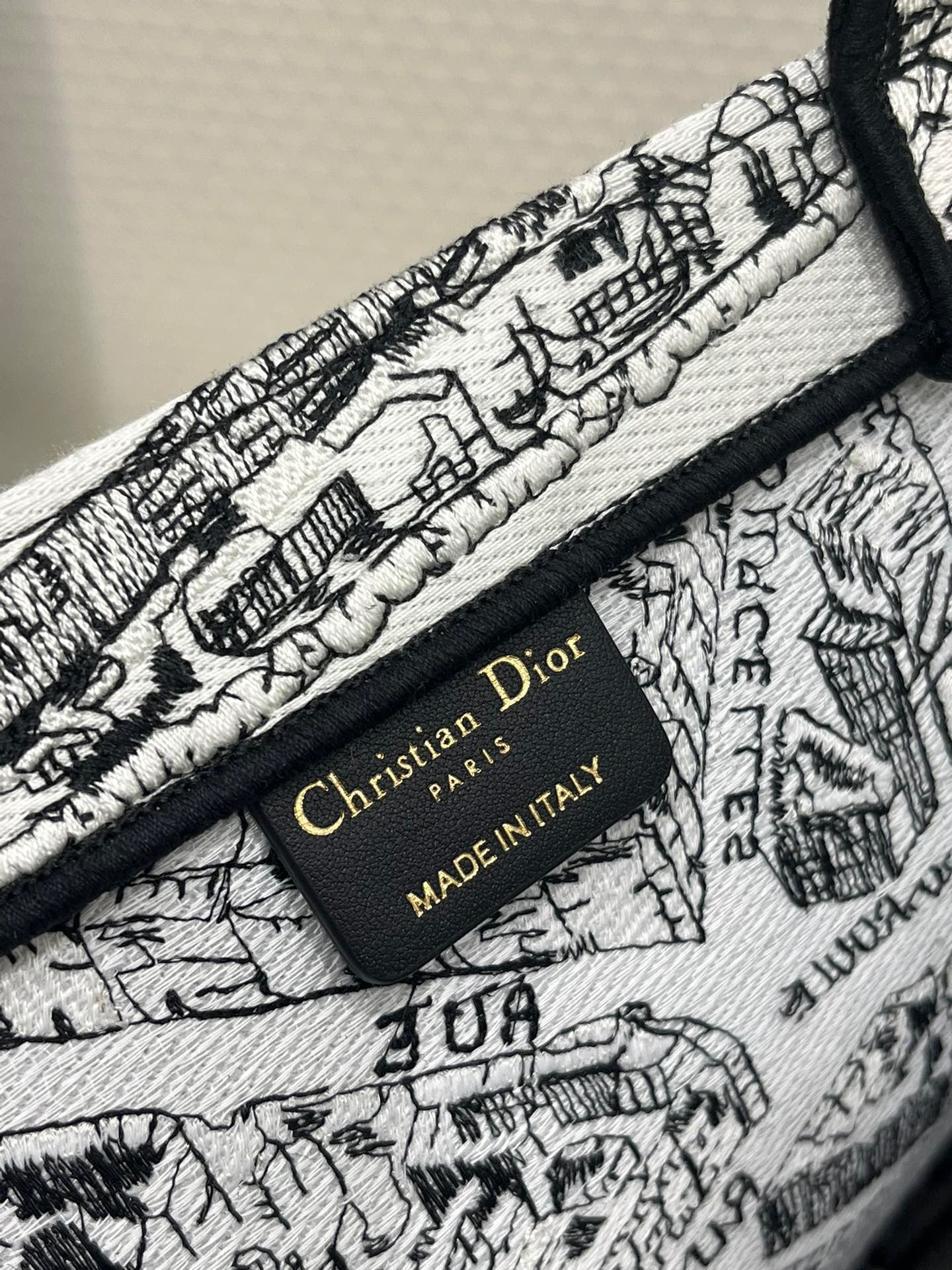 Dior Large Paris Map Pattern Tote Bag In Black And White With Toile de Jouy Reverse Embroidery