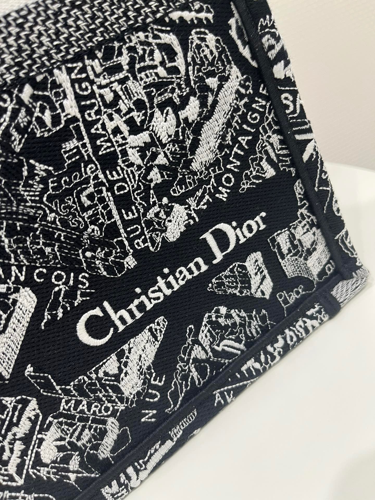 Dior Large Paris Map Pattern Tote Bag In Black With Toile de Jouy Reverse Embroidery