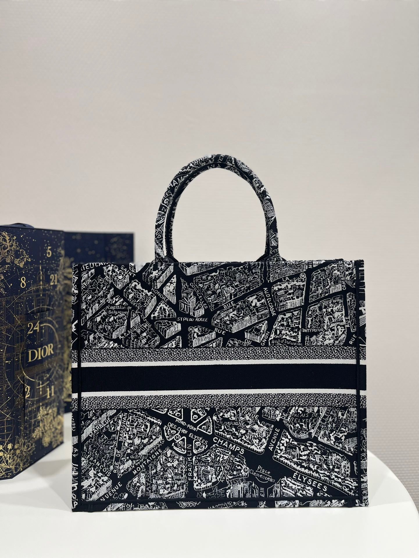 Dior Large Paris Map Pattern Tote Bag In Black With Toile de Jouy Reverse Embroidery