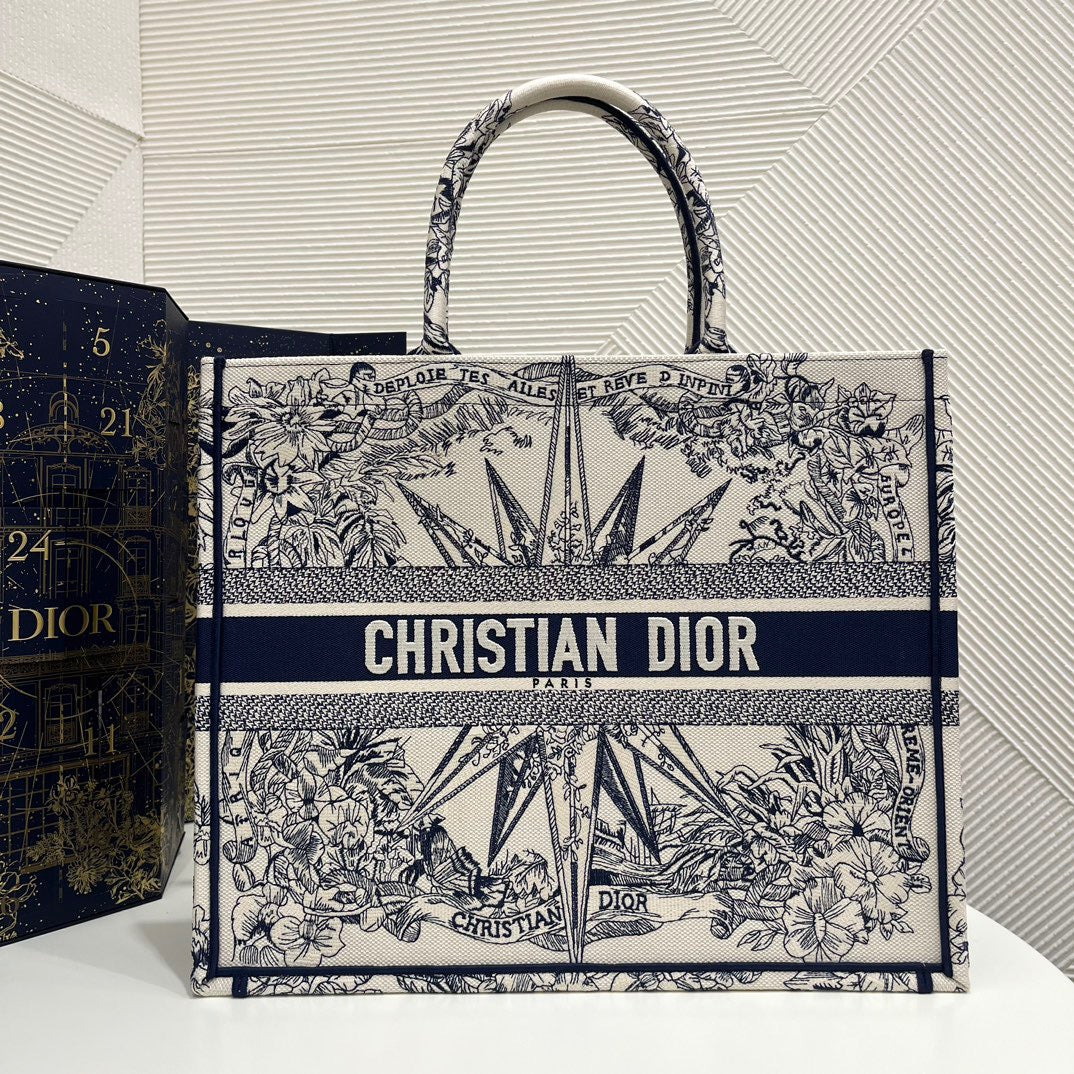 Dior Large Christmas Limited Edition Tote Bag In Dark Blue