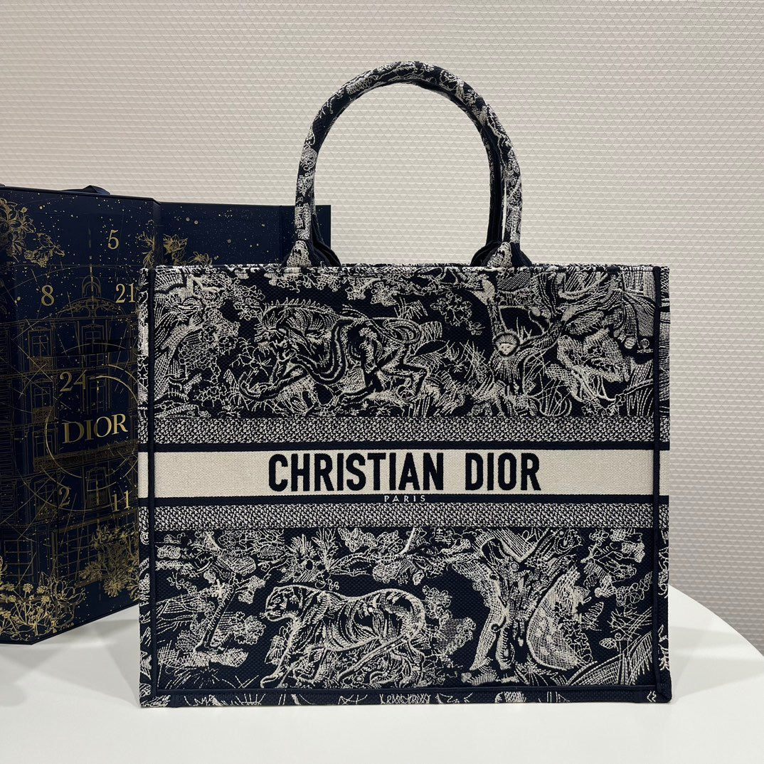 Dior Large Book Black Tiger Tote Bag