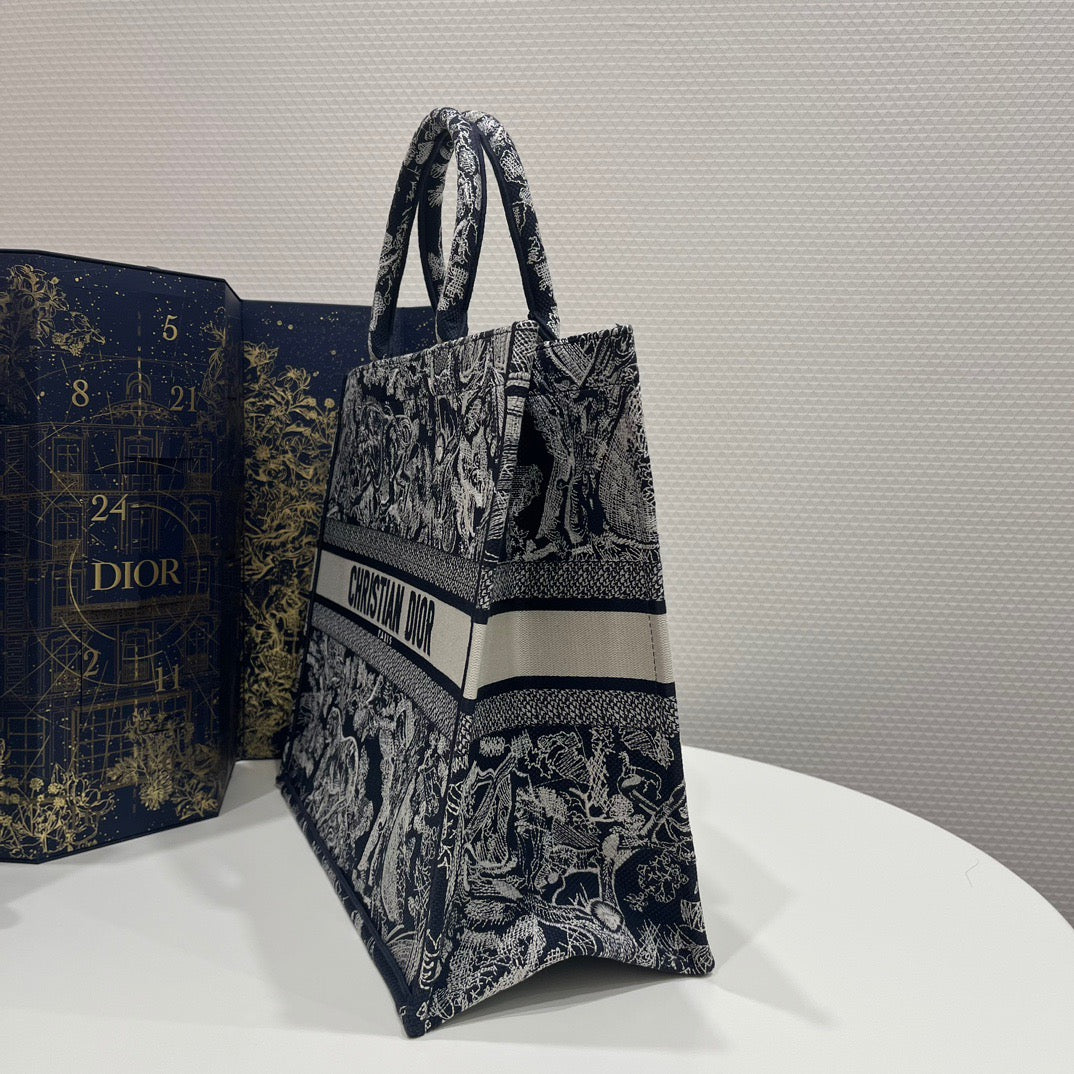 Dior Large Book Black Tiger Tote Bag