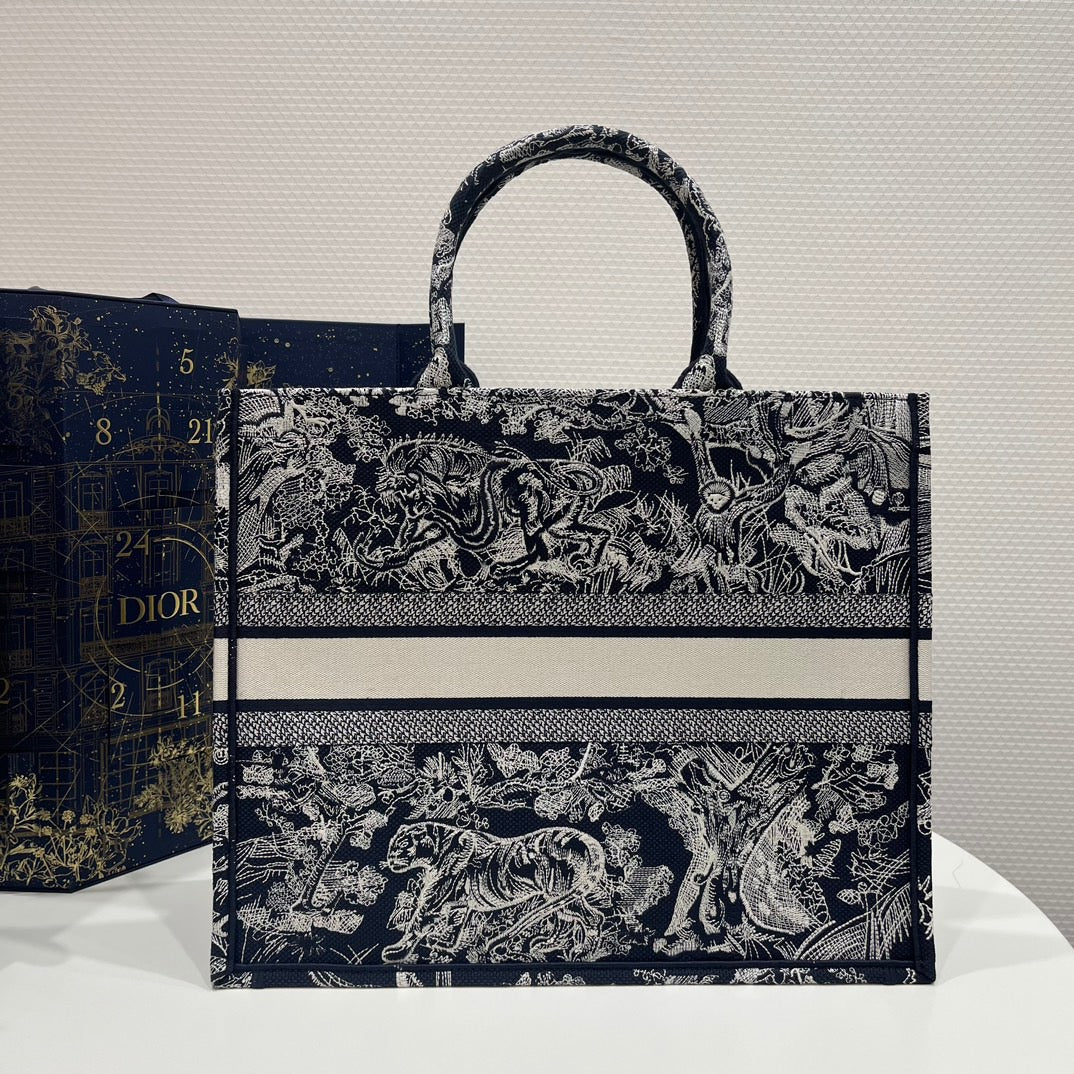 Dior Large Book Black Tiger Tote Bag