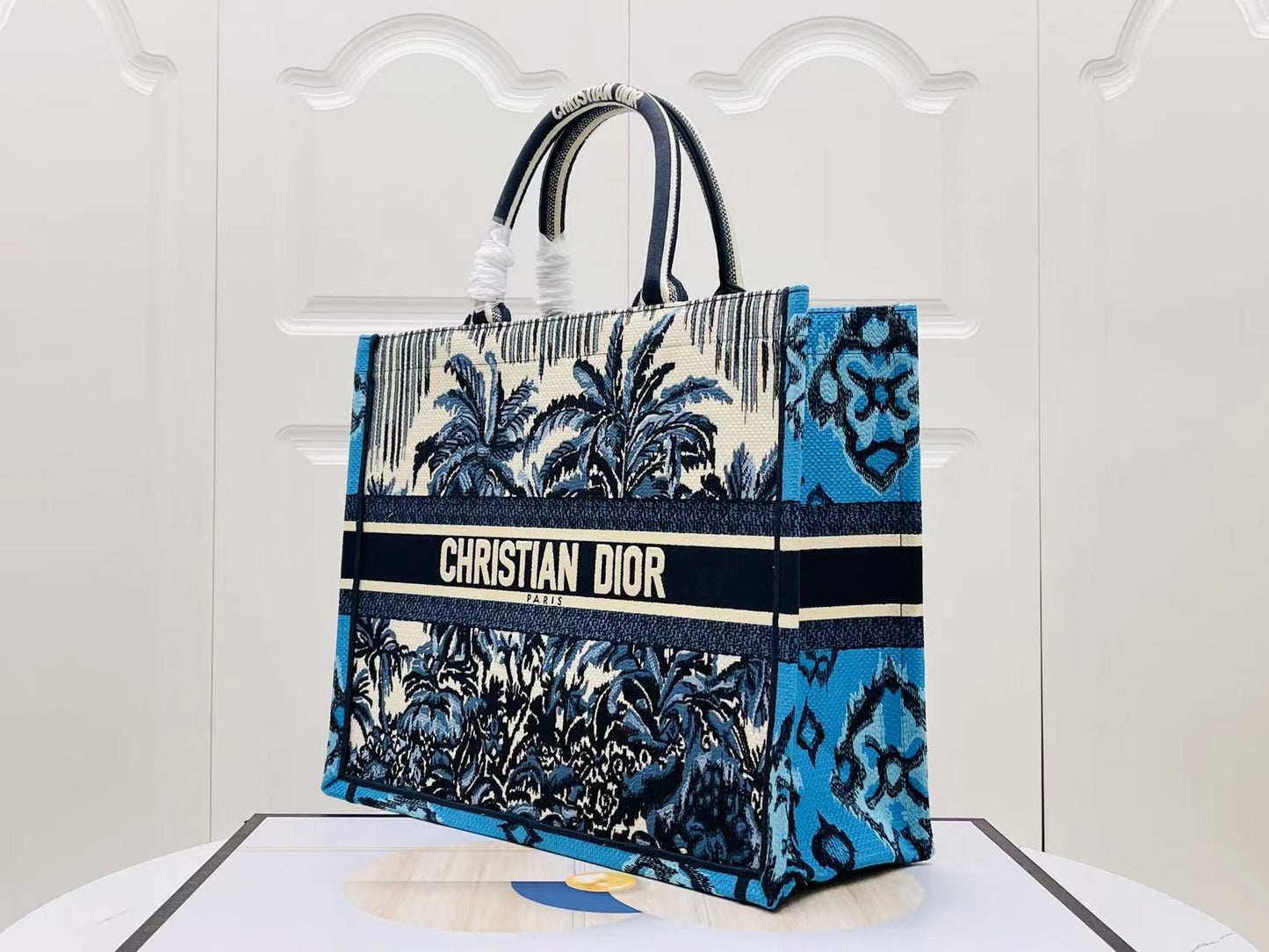 Dior Large Palm Tree Series Book Tote Bag In Blue