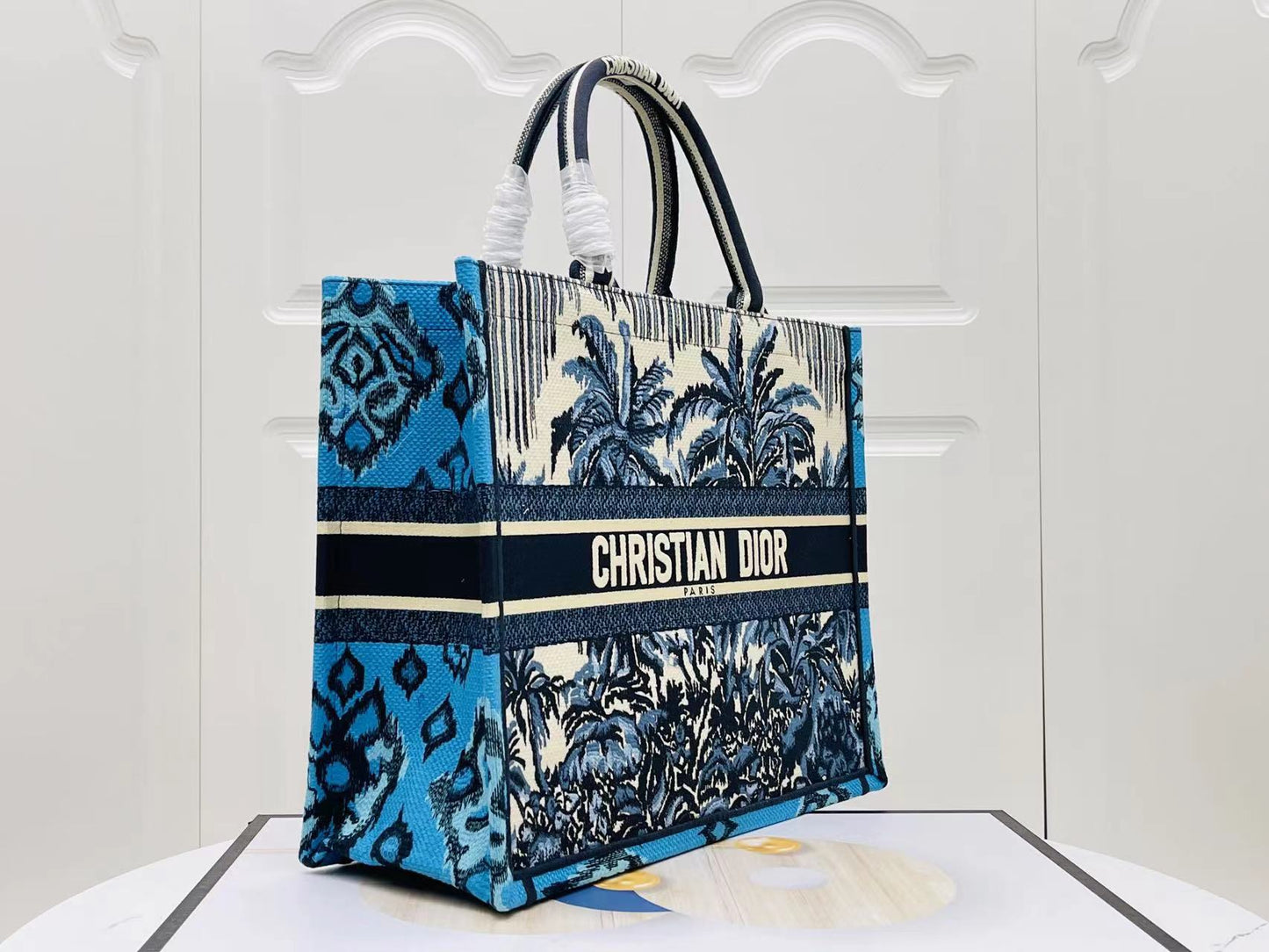 Dior Large Palm Tree Series Book Tote Bag In Blue