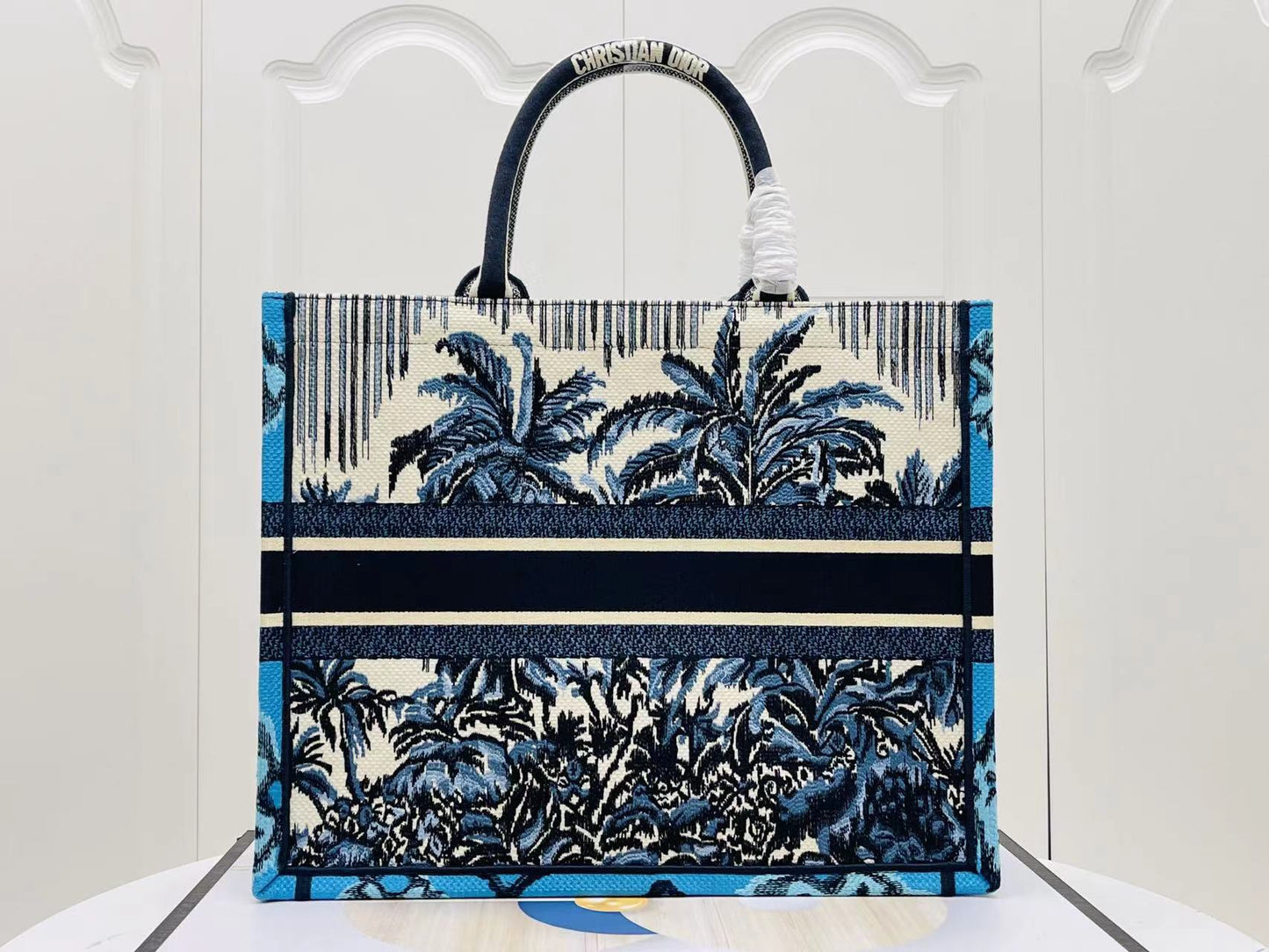 Dior Large Palm Tree Series Book Tote Bag In Blue