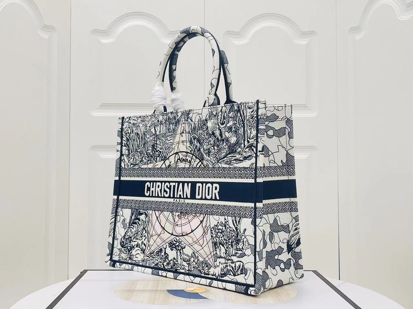 Dior Large Five-Star Embroidery Model Book Tote Bag In Blue