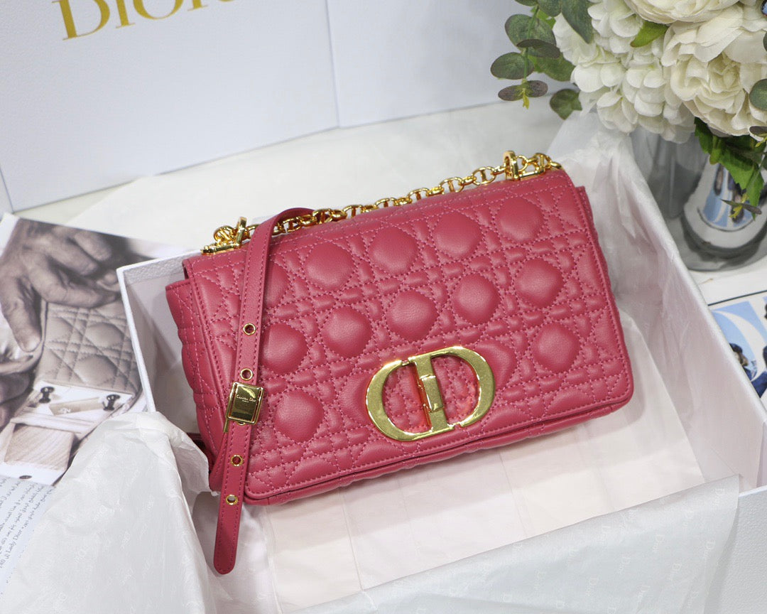 Dior Caro Medium Bag In Pink Cannage Calfskin