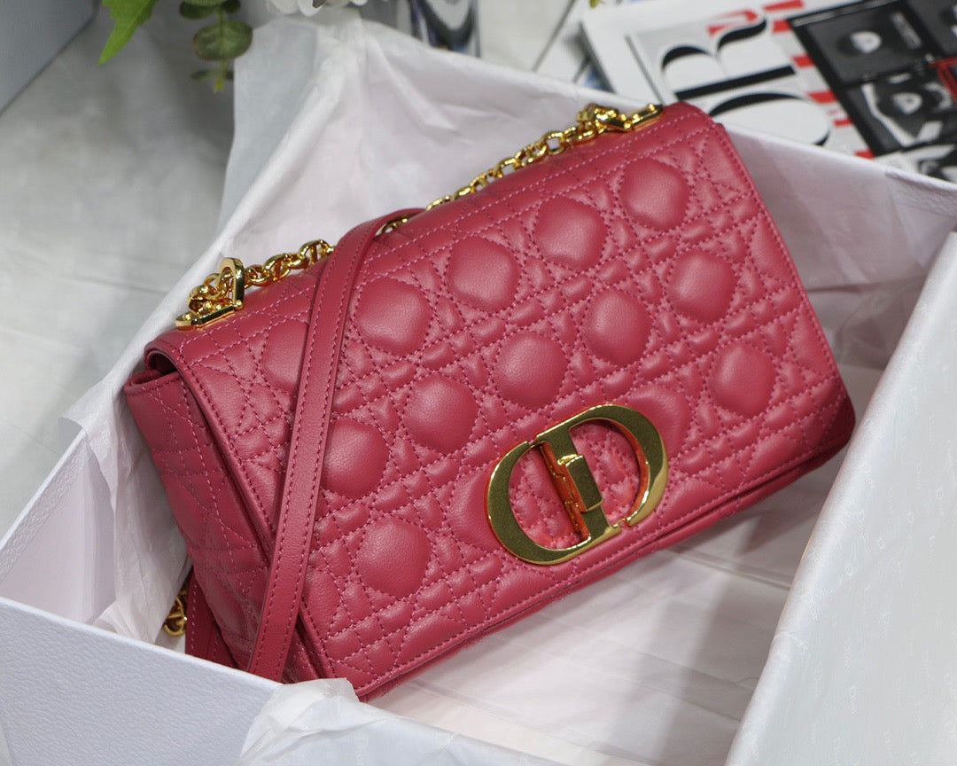 Dior Caro Medium Bag In Pink Cannage Calfskin