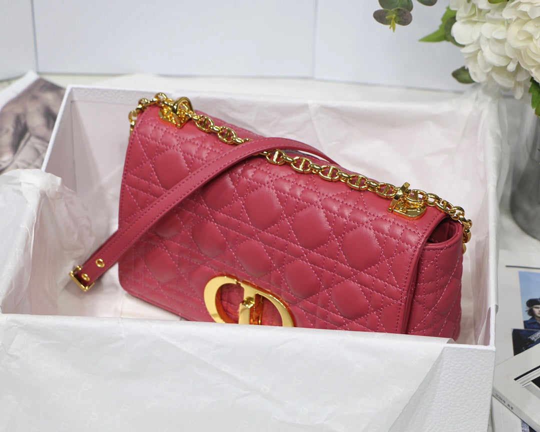 Dior Caro Medium Bag In Pink Cannage Calfskin