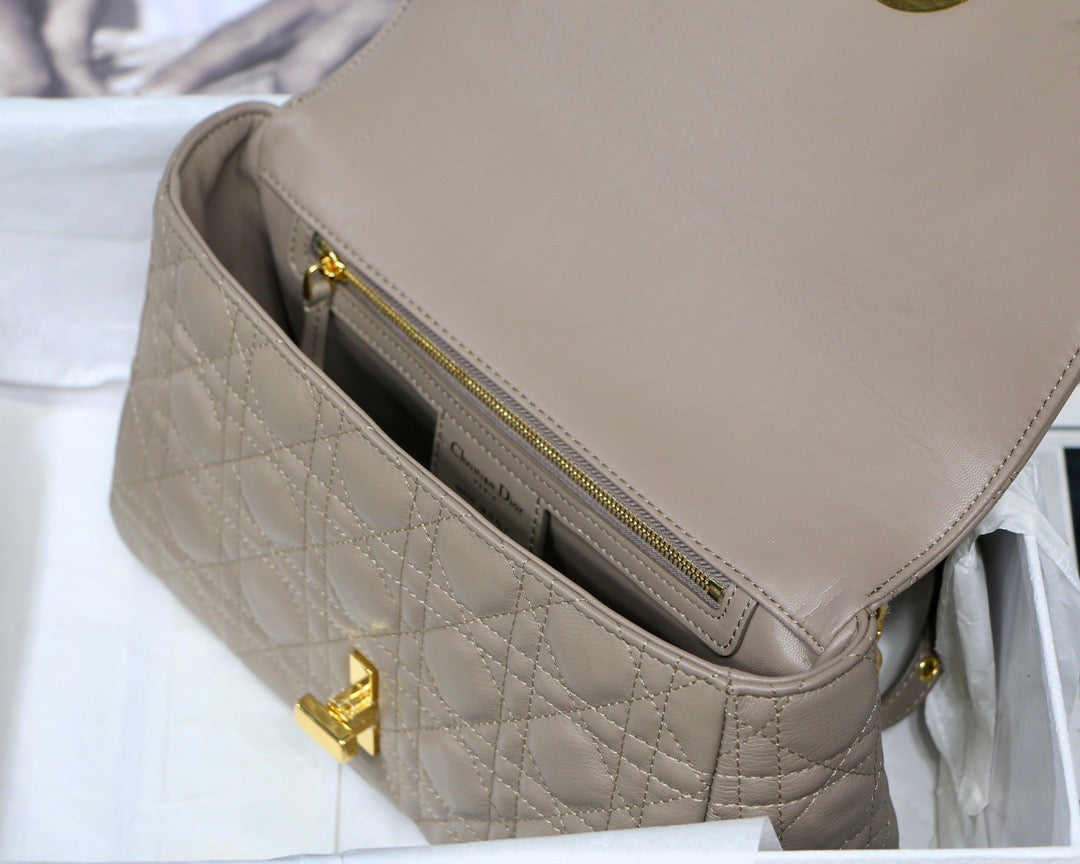 Dior Caro Medium Bag In Gray Cannage Calfskin