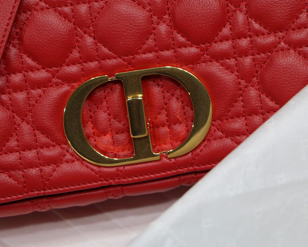 Dior Caro Medium Bag In Red Cannage Calfskin