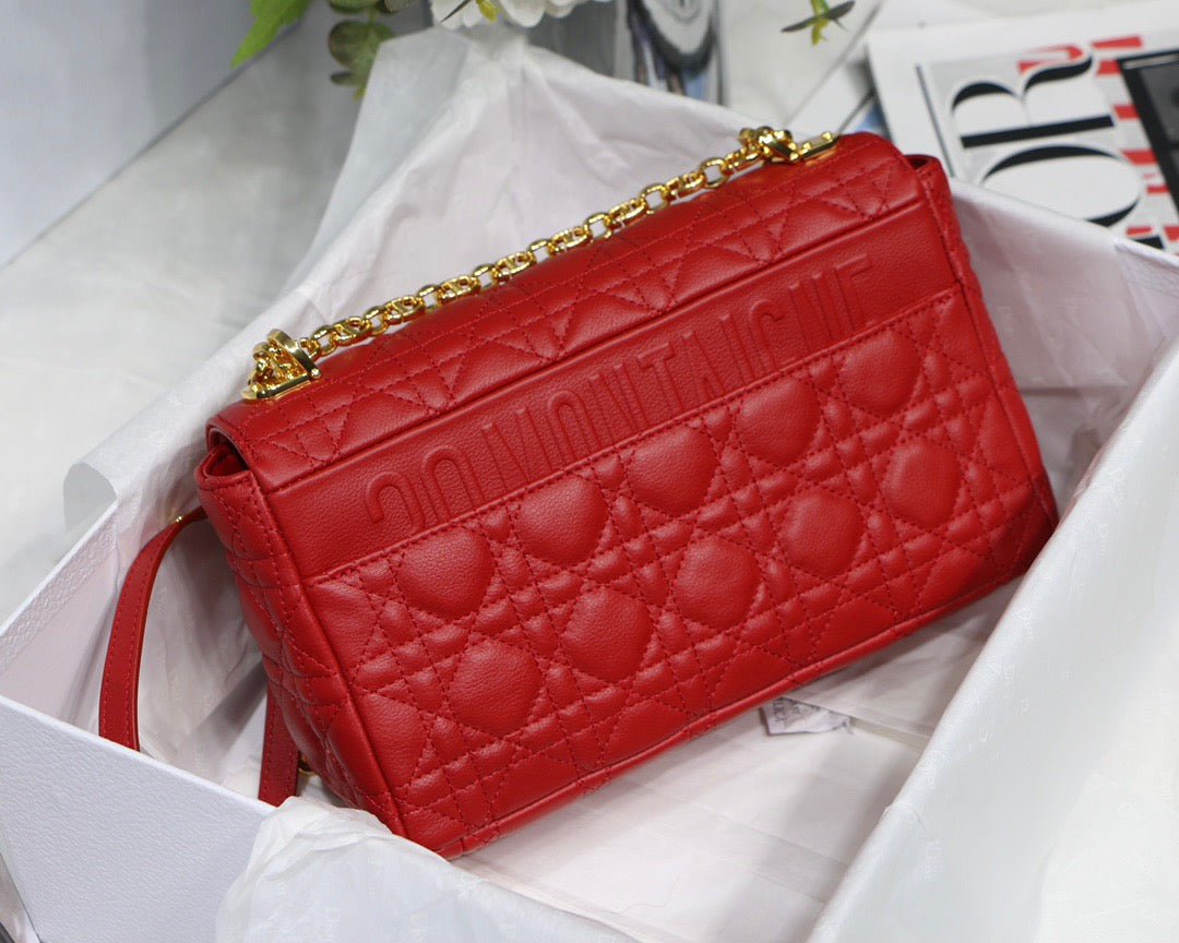 Dior Caro Medium Bag In Red Cannage Calfskin